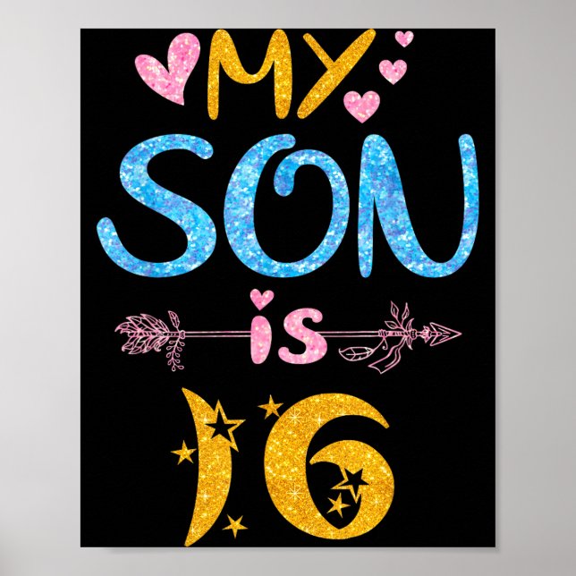 Póster Mother father mom dad happy birthday son is 16 (Frente)