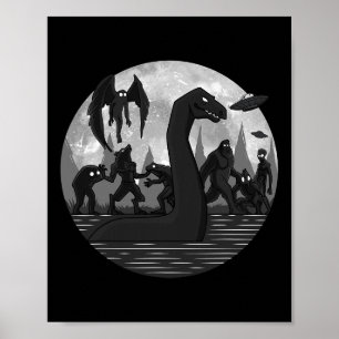 Póster Mothman Bigfoot Loch Ness Monster Aliens Ufo Fun C