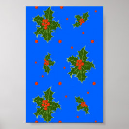 Póster Motif de los Navidades Holly (Ilex) sobre fondo az