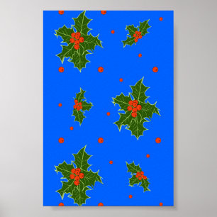 Póster Motif de los Navidades Holly (Ilex) sobre fondo az