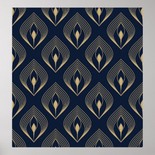 Póster Motif floral de piel de pavo real oscuro.