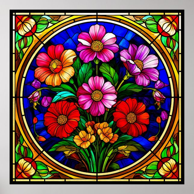Póster Motif floral y flores vibrantes (Frente)