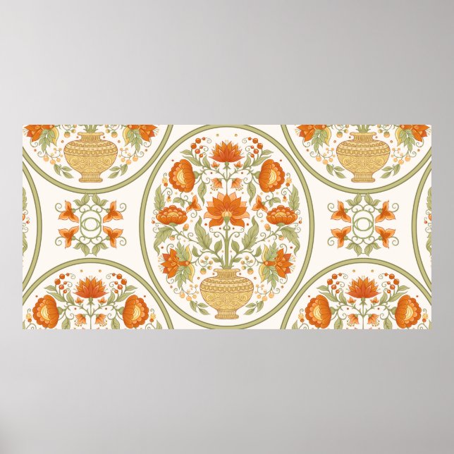 Póster Motif moghal tradicional, flores de fantasía en re (Frente)