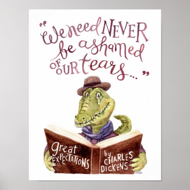 Póster Motivación Charles Dickens Cita Croc acuarela (Frente)