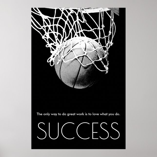 Póster Motivación de baloncesto en blanco negro (Frente)