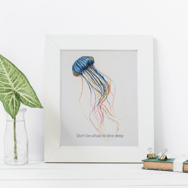 Póster Motivación de la medusa de acuarela tropical (watercolor ocean posters custom print by Victoria Grigaliunas of Do Tell A Belle)