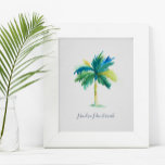 Póster Motivación del árbol de palmas de acuarela tropica<br><div class="desc">Un poster tropical motivacional para dormitorios, oficina y zonas de estar en su casa de playa. Esta impresión muestra mi palmera acuarela pintada a mano original en tonos turquesa, verde y azul con la frase "Me doblo para que no rompamos" está en la tipografía de escritura a la moda. Personaliza...</div>
