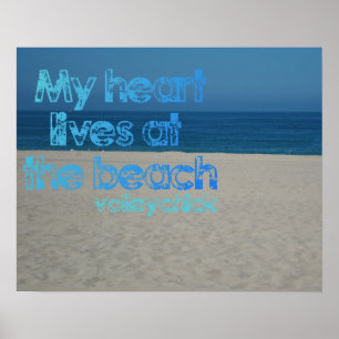 Póster Motivación del voleibol - corazón en la playa