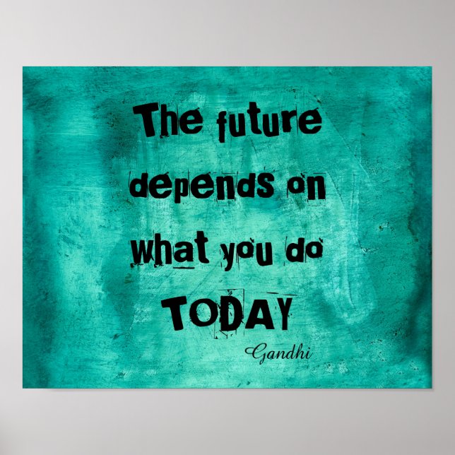 Póster motivación Gandhi cita poster azul verde azulado (Frente)