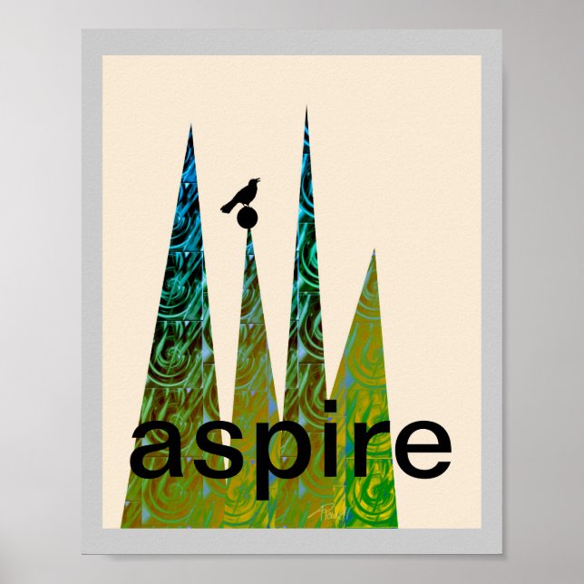 poster motivacional arte de texto pájaro abstracto (Frente)