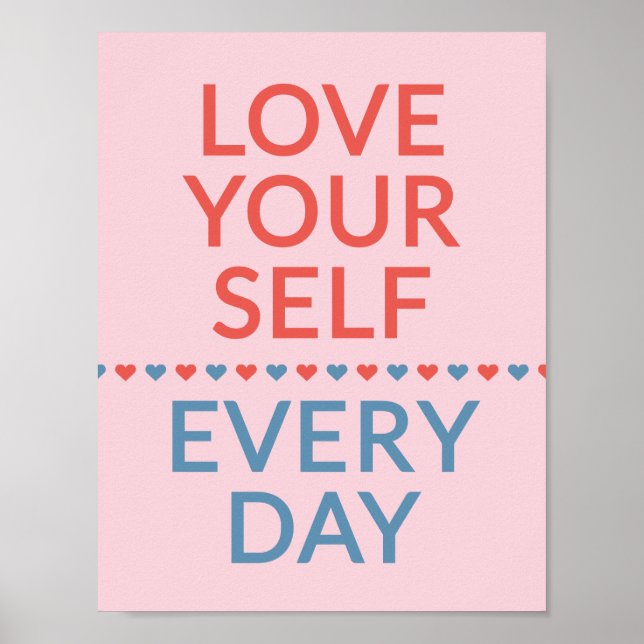 Póster Motivational Love Quote Red And Blue Hearts Pink (Frente)