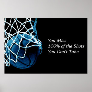 Póster Motivational Quote Basketball Blue Black Poster