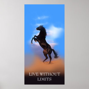 Póster Motivational Rearing Horse Live Without Limits