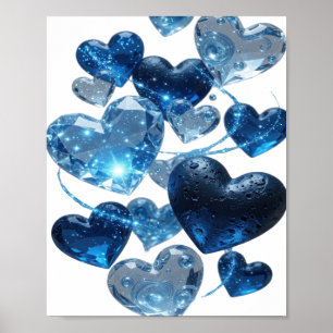 Póster Motivo Artístico Corazones Azules Plateados de Mod