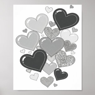 Póster Motivo Artístico Corazones Gris Elegante