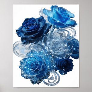 Póster Motivo artístico de rosas azules plateadas
