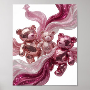 Póster Motivo artístico de TRES OSOS DE BRILLO plateados