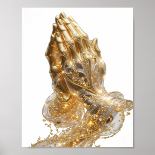 Póster Motivo Artístico Manos Orando Doradas Plateadas El