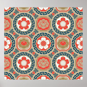 Póster Motivo asiático: Elegante diseño geométrico