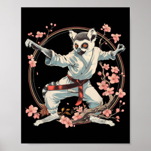 Póster Motivo de lémur de karate Taekwondo Jiu-Jitsu MMA
