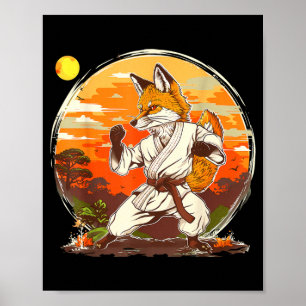 Póster Motivo de zorro de karate Taekwondo Jiu-Jitsu Mma