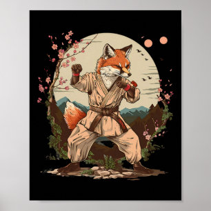 Póster Motivo de zorro de karate Taekwondo Jiu-jitsu Mma