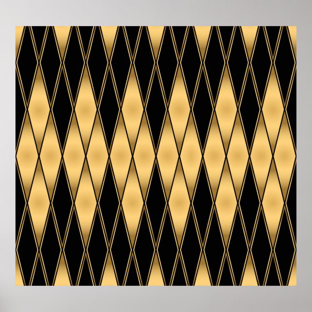 Póster Motivo del diamante: elegante patrón oro-negro. (Frente)