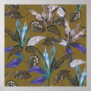 Póster Motivos botánicos del bosque tropical retro disper
