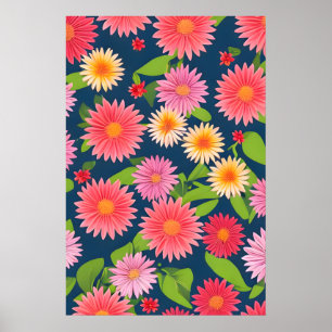 Póster motivos de flores rosas, estilo retro