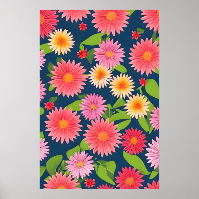 Póster motivos de flores rosas, estilo retro (Frente)