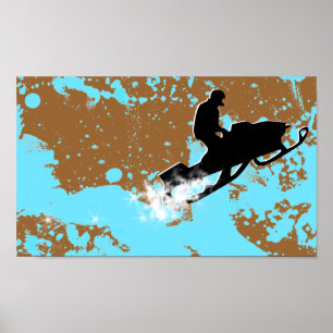 Póster moto de nieve. rastro de polvo.