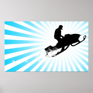 Póster moto de nieve. rastro de polvo.