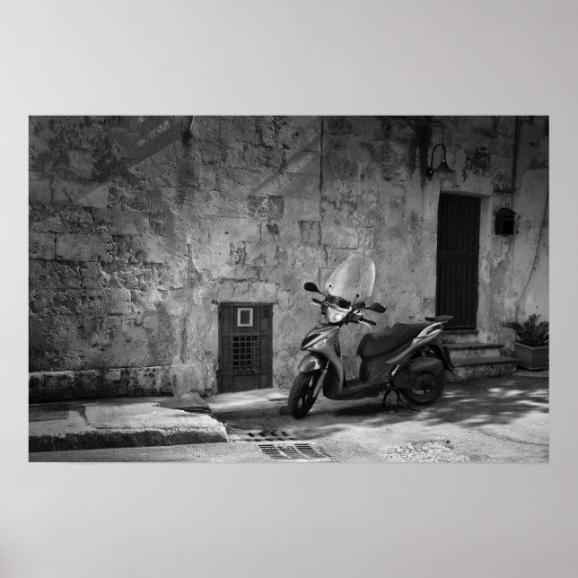 Póster Moto en blanco y negro (Frente)