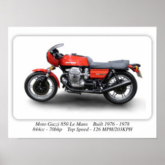 Póster Moto Guzzi 850 Le Mans 1976 Motocicleta - A3 Tamañ