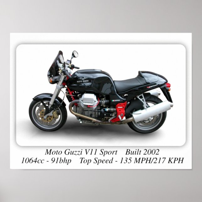 Póster Moto Guzzi V11 Sport Motorcycle - A3 Size Print (Frente)