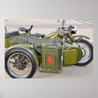 Póster motocicleta 750B-2 con sidecar