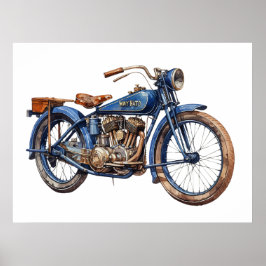 Póster Motocicleta azul de color de agua