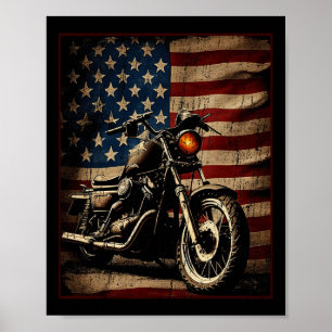 Póster Motocicleta Bandera De Estados Unidos Retro Biker