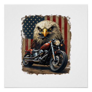 Póster Motocicleta Chopper Retro Biker Bandera EEUU