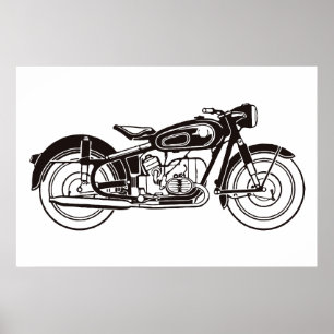 Póster Motocicleta clásica en blanco y negro