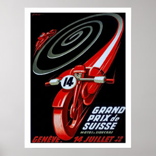 Póster Motocicleta de carreras a velocidad, cartel vintag