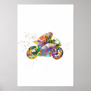 Póster motocicleta de carreras acuarela
