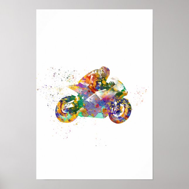 Póster motocicleta de carreras acuarela (Frente)