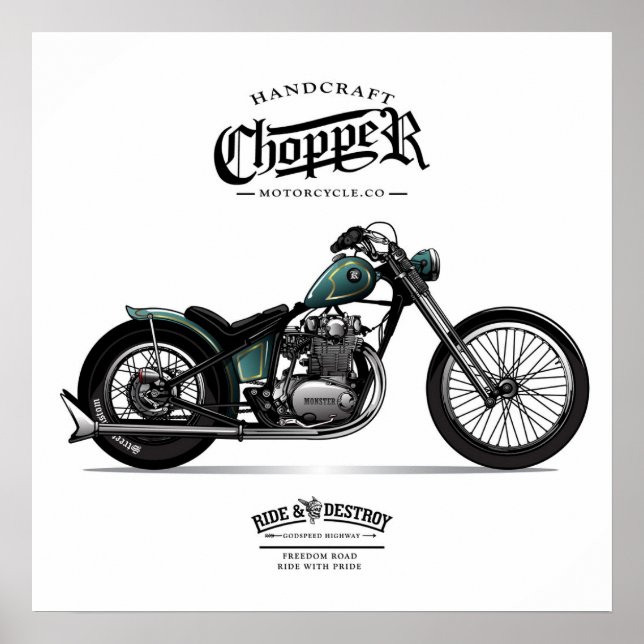 Póster Motocicleta de Chopper Vintage (Frente)