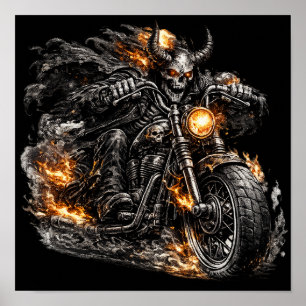 Póster Motocicleta de Motero con Cráneo de Demonio
