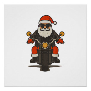 Póster Motocicleta de Santa Navidad Vintage Divertido Mot