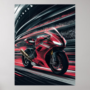 Póster Motocicleta en velocidad en la pista de carreras