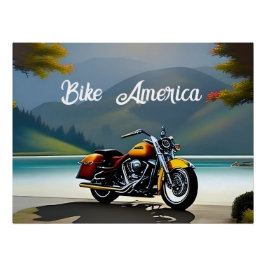 Póster Motocicleta Estacionado cerca del lago