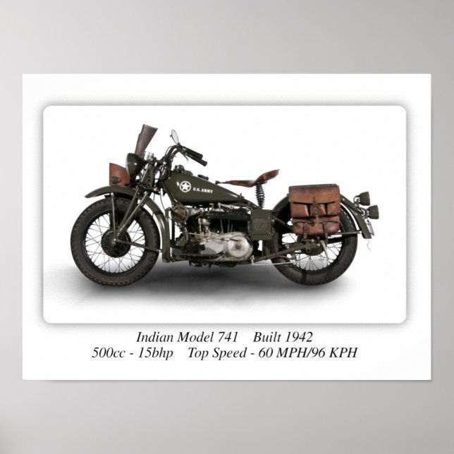 Póster Motocicleta india modelo 741 WW2 - A3 (Frente)