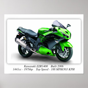 Póster Motocicleta Kawasaki ZR1400 - A3